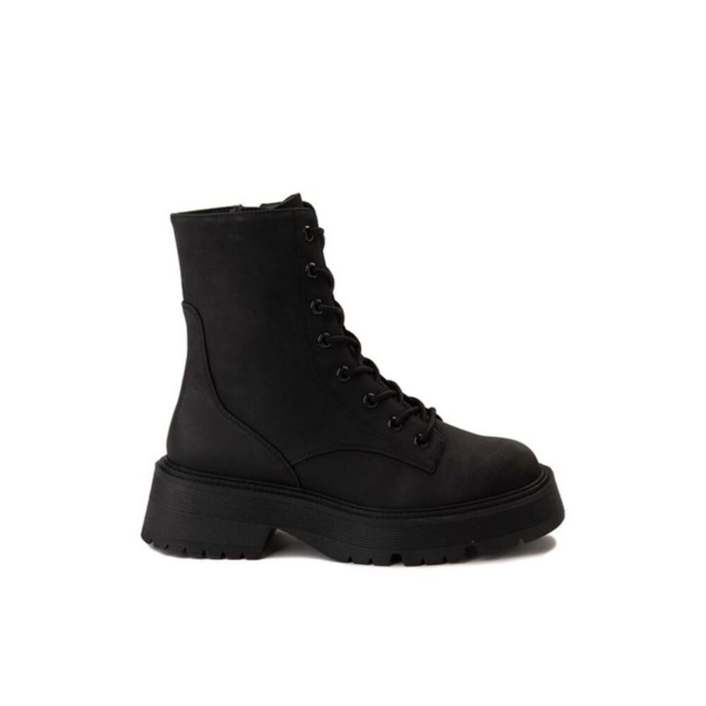 MIA Womens Black Lace Up Padded Lilth Square Toe Block Heel Combat Boots 6 M